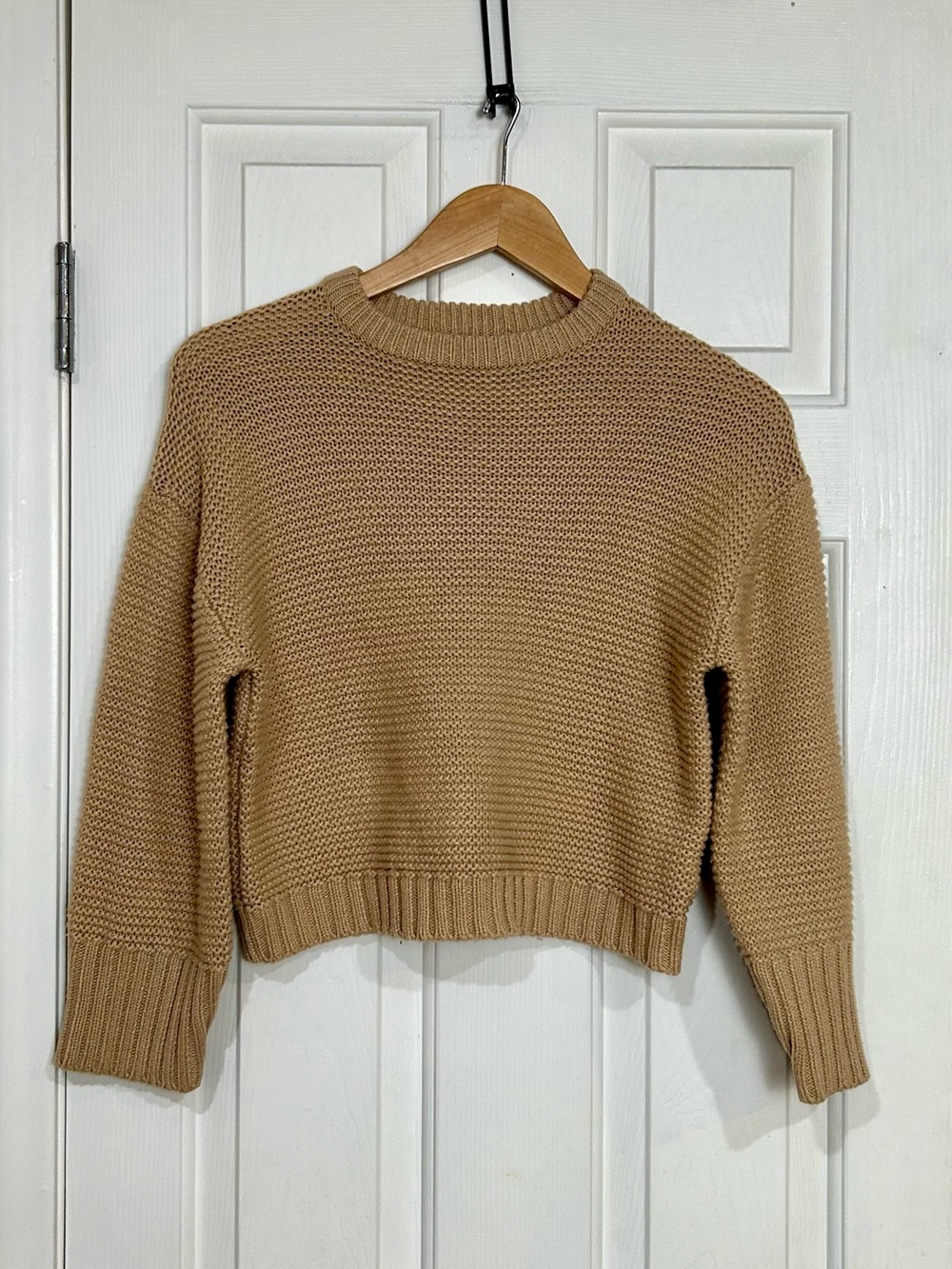 Brave Soul London Camel Cropped Crew Neck Knit Sweater Size XS